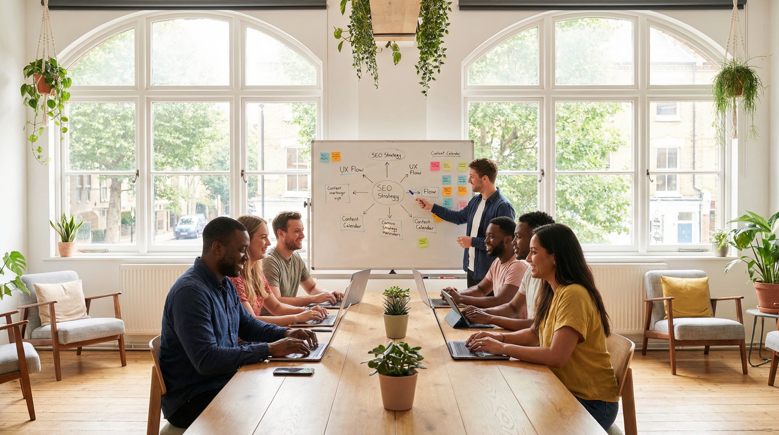 About Us - Digital marketing team collaborating in modern North London office