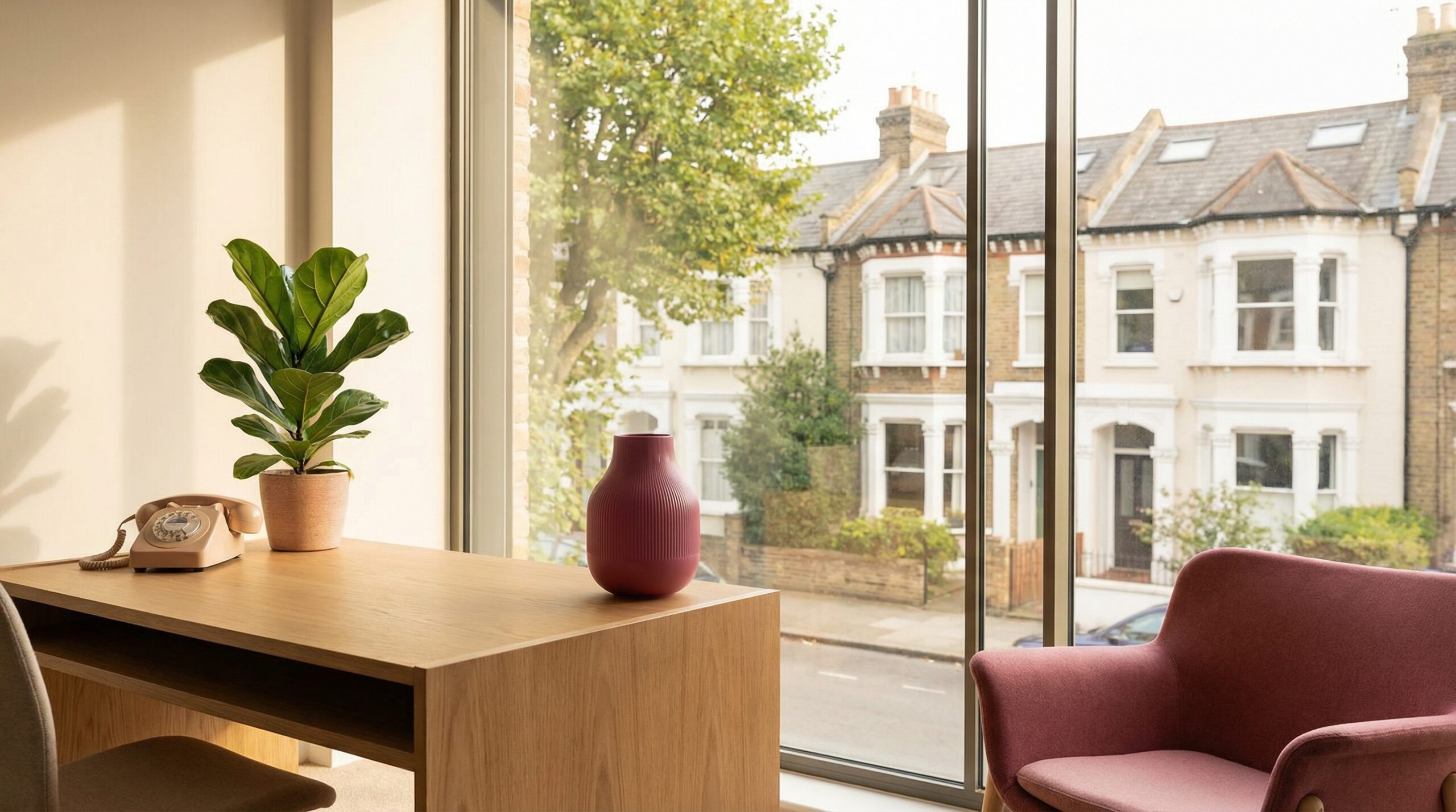 Contact Us - Welcoming office reception with North London street view